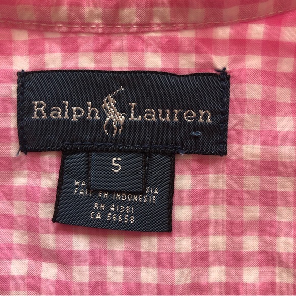 Ralph Lauren Pink/White Checkered Button-Up Shirt Boys Size 5 Short Sleeves Logo - Picture 3 of 16